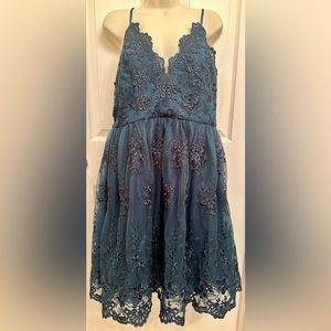 Teal Floral Lace Formal Dress
